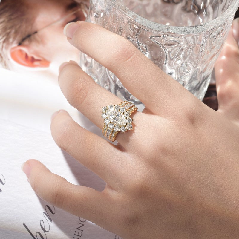 6 * 12mm2 Carat Full Moissanite Diamond Silver Plated 18k Gold Ring