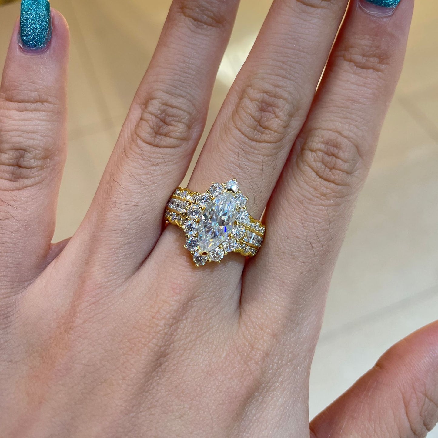 6 * 12mm2 Carat Full Moissanite Diamond Silver Plated 18k Gold Ring