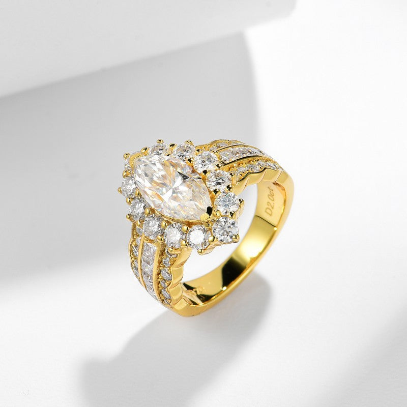 6 * 12mm2 Carat Full Moissanite Diamond Silver Plated 18k Gold Ring