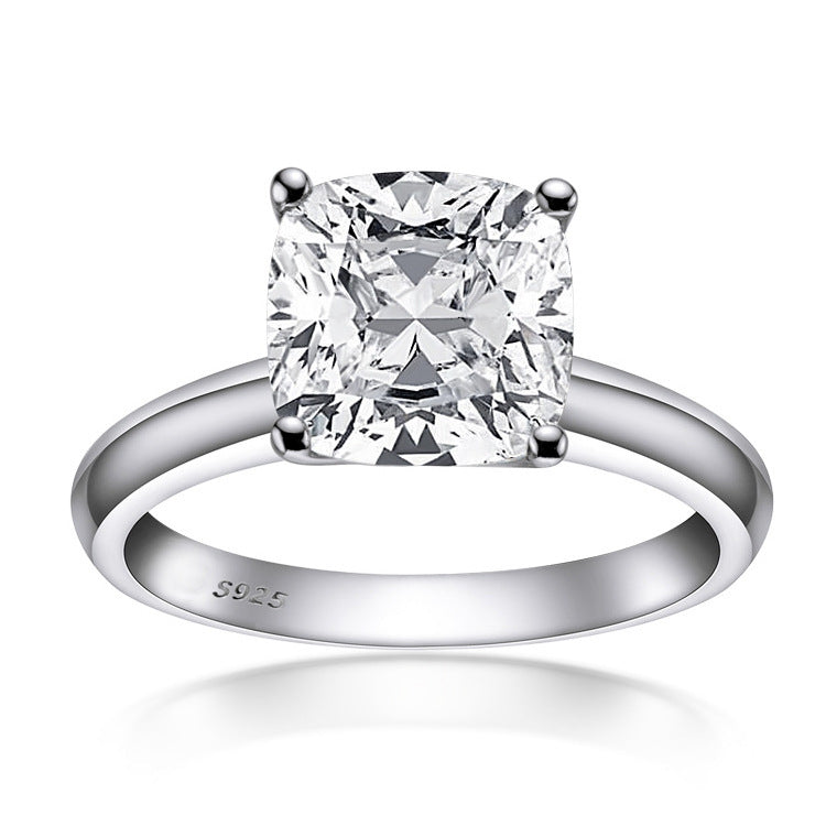 3.5-Carat High-Carbon Diamond Minimalist Cushion-Cut Sterling Silver Ring