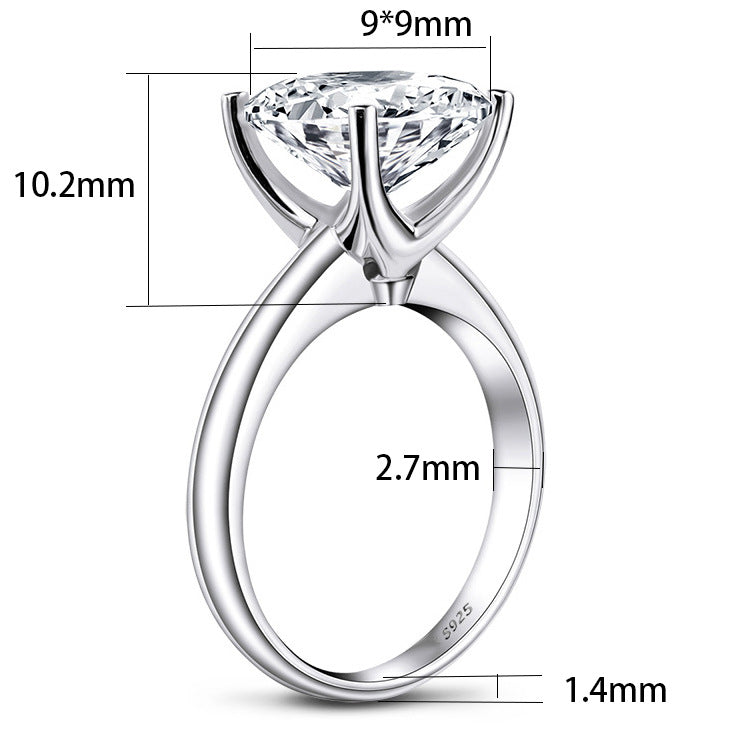 3.5-Carat High-Carbon Diamond Minimalist Cushion-Cut Sterling Silver Ring