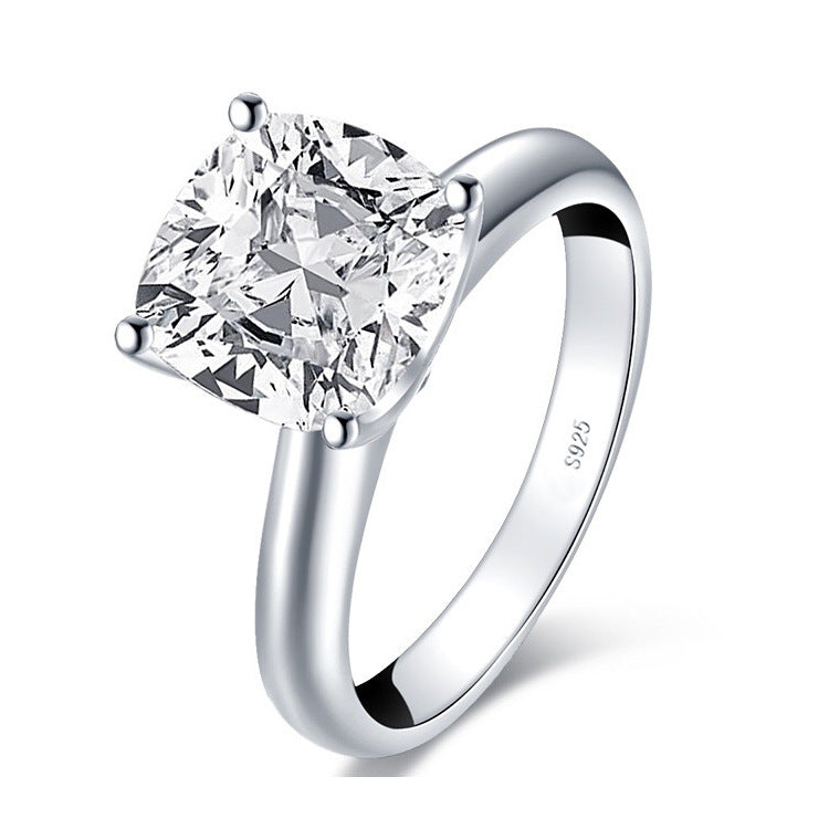 3.5-Carat High-Carbon Diamond Minimalist Cushion-Cut Sterling Silver Ring