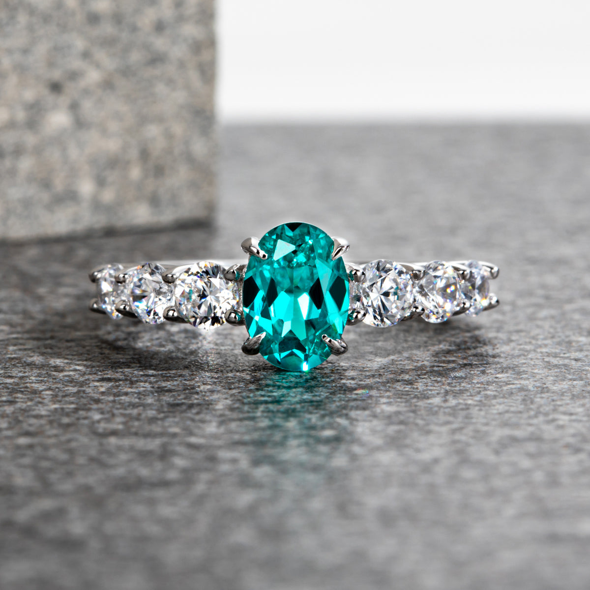 "Paraiba Series" Cultured Paraiba Ring, Tourmaline Ring in 6*8mm Egg Shape