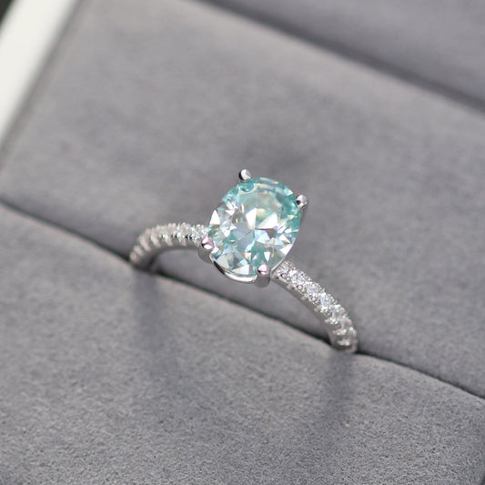 2Ct Oval Cut Mint Green Moissanite Ring