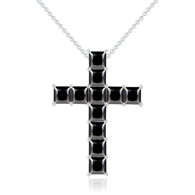 Princess-Cut 5x5mm Moissanite Cross Pendant Necklace, 925 Sterling Silver, 3 Colors Available, Elegant Religious Jewelry for Women and Men