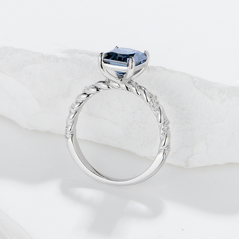 7*9mm 2ct Royal Blue Moissanite Ring, 925 Sliver Rings