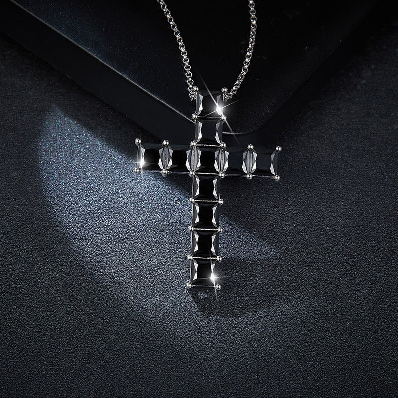 Princess-Cut 5x5mm Moissanite Cross Pendant Necklace, 925 Sterling Silver, 3 Colors Available, Elegant Religious Jewelry for Women and Men