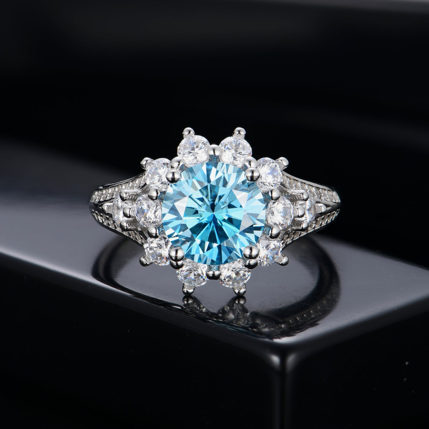 Blue Moissanite Ring