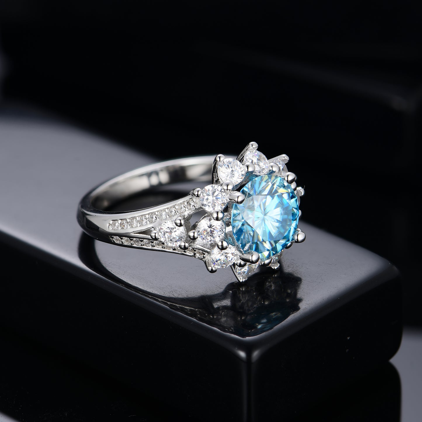 Blue Moissanite Ring