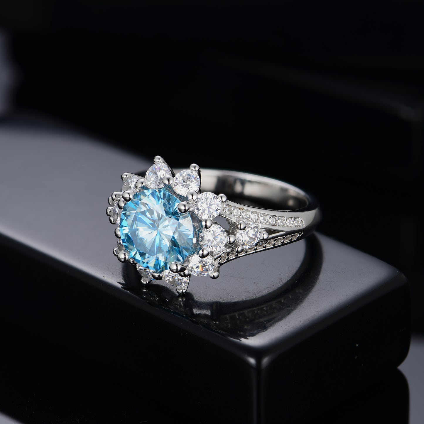 Blue Moissanite Ring