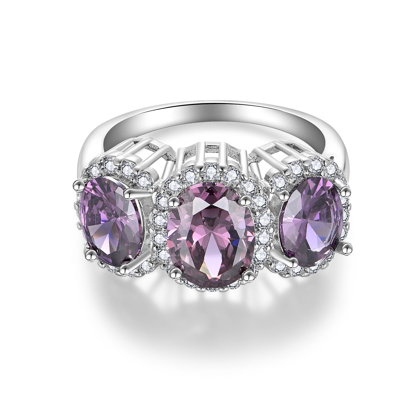 Three Stone Amethyst Silver Ring