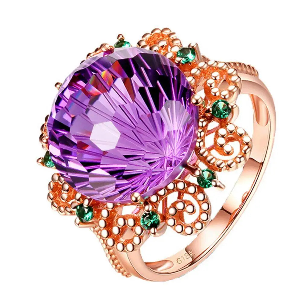 Fashion Women Faux Amethyst Finger Ring Wedding Engagement Banquet Jewelry Gift