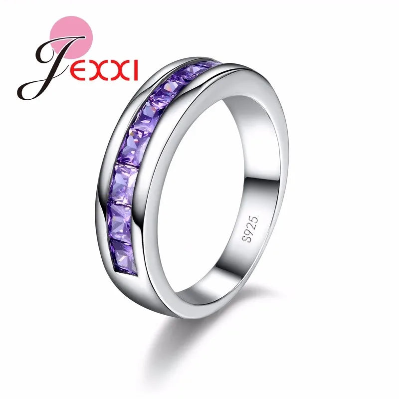 Trendy Girls 925 Sterling Silver Rings For Women Wedding Purple Crystal Women Finger Ring Amethyst Engagement