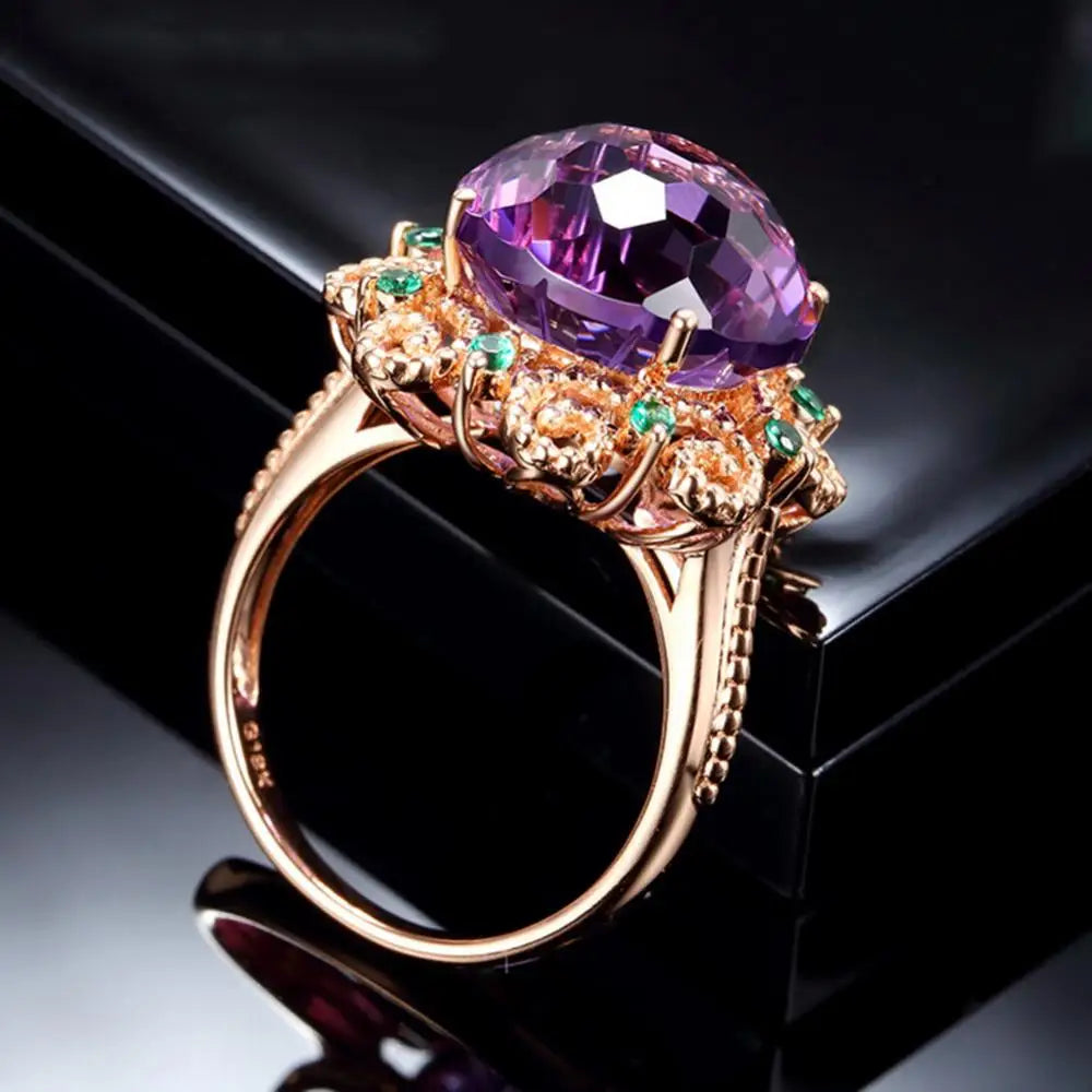 Fashion Women Faux Amethyst Finger Ring Wedding Engagement Banquet Jewelry Gift