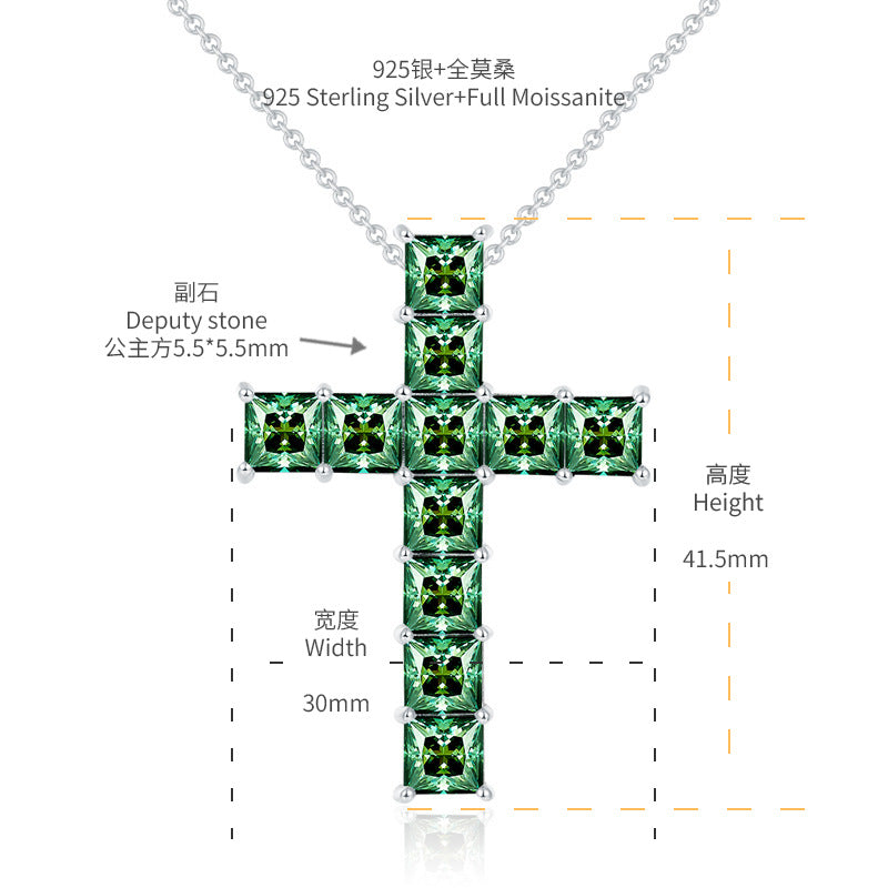 Princess-Cut 5x5mm Moissanite Cross Pendant Necklace, 925 Sterling Silver, 3 Colors Available, Elegant Religious Jewelry for Women and Men