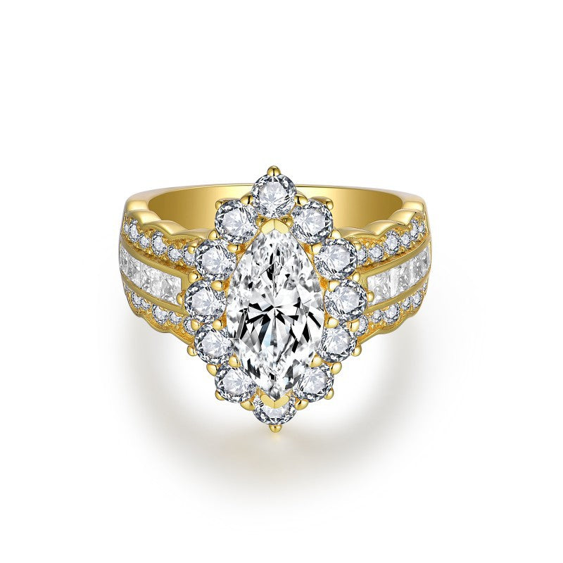 6 * 12mm2 Carat Full Moissanite Diamond Silver Plated 18k Gold Ring