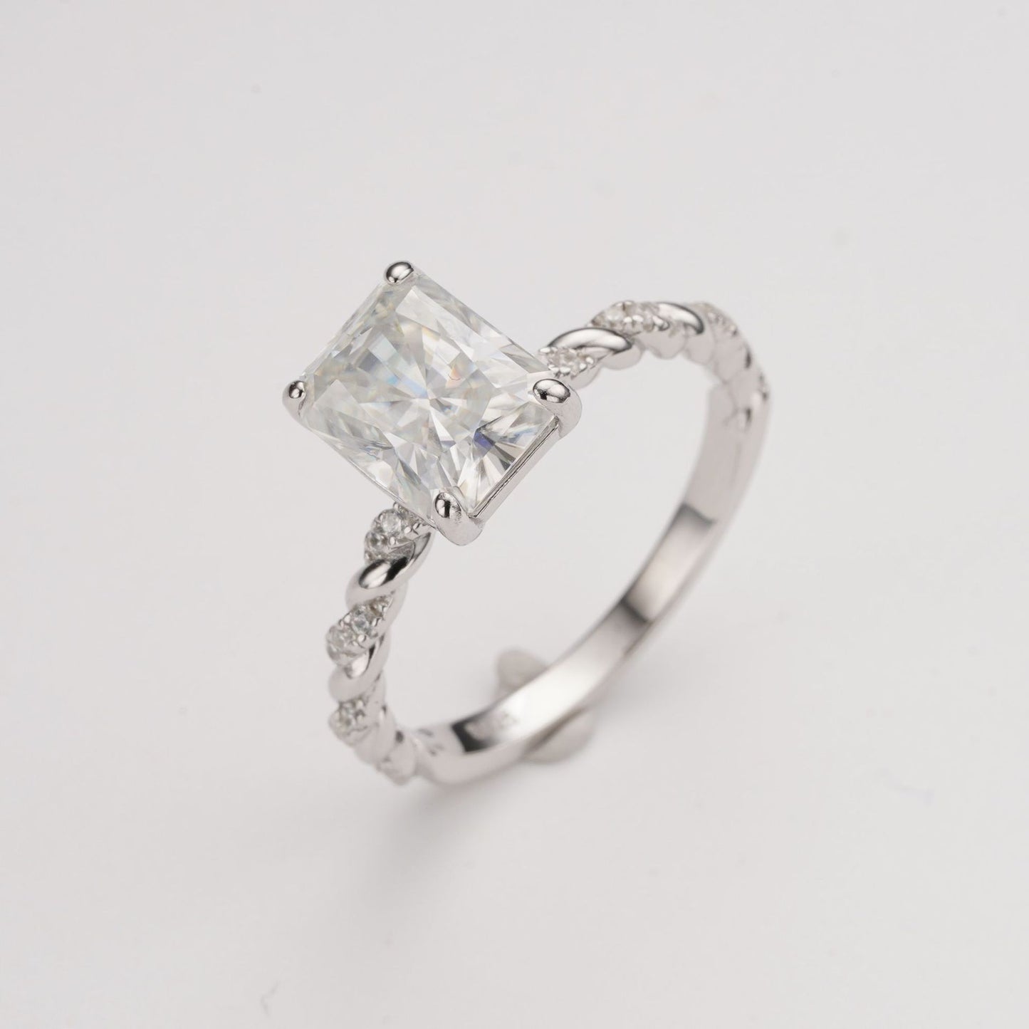 3 Carat Rectangle Cut S925 Silver Moissanite Ring