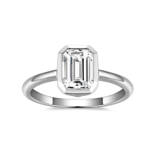 6 * 8mm emerald cut moissanite bag set with rectangular S925 silver plated 18k white gold ring