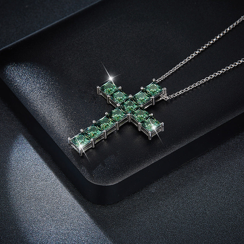 Princess-Cut 5x5mm Moissanite Cross Pendant Necklace, 925 Sterling Silver, 3 Colors Available, Elegant Religious Jewelry for Women and Men