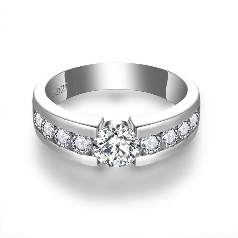 1 carat men's ring, all moissanite 925 silver ring.