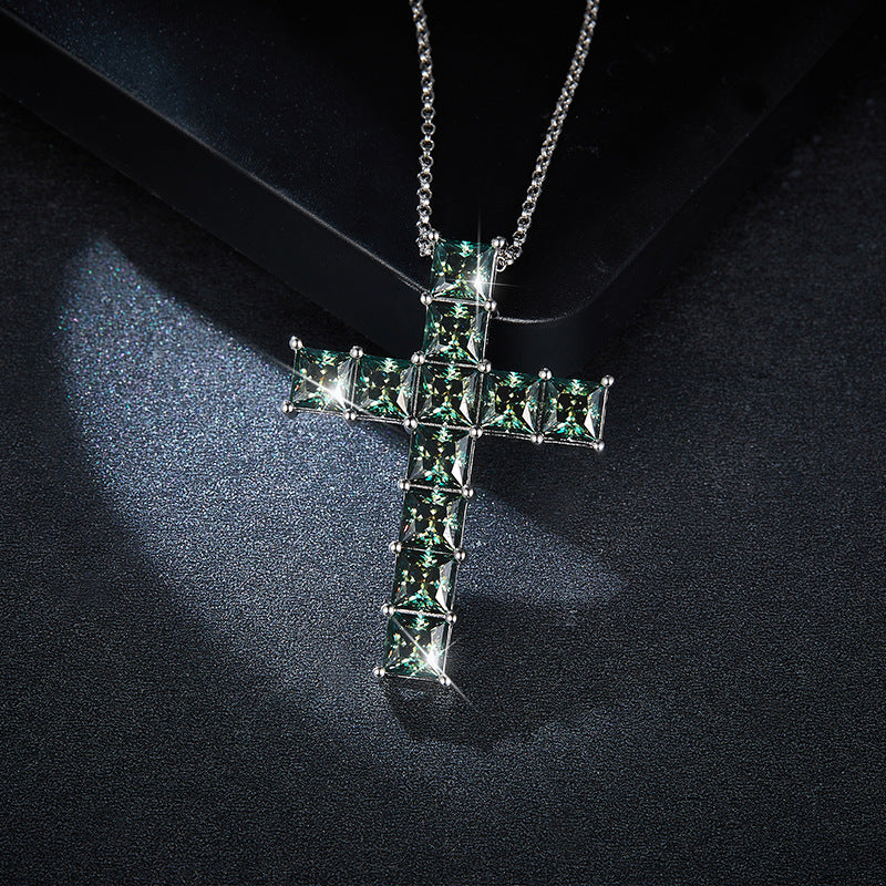 Princess-Cut 5x5mm Moissanite Cross Pendant Necklace, 925 Sterling Silver, 3 Colors Available, Elegant Religious Jewelry for Women and Men