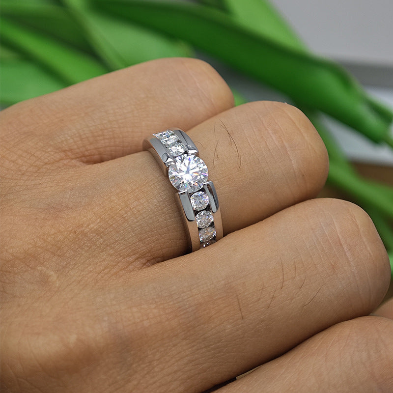 1 carat men's ring, all moissanite 925 silver ring.