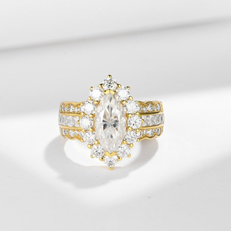 6 * 12mm2 Carat Full Moissanite Diamond Silver Plated 18k Gold Ring