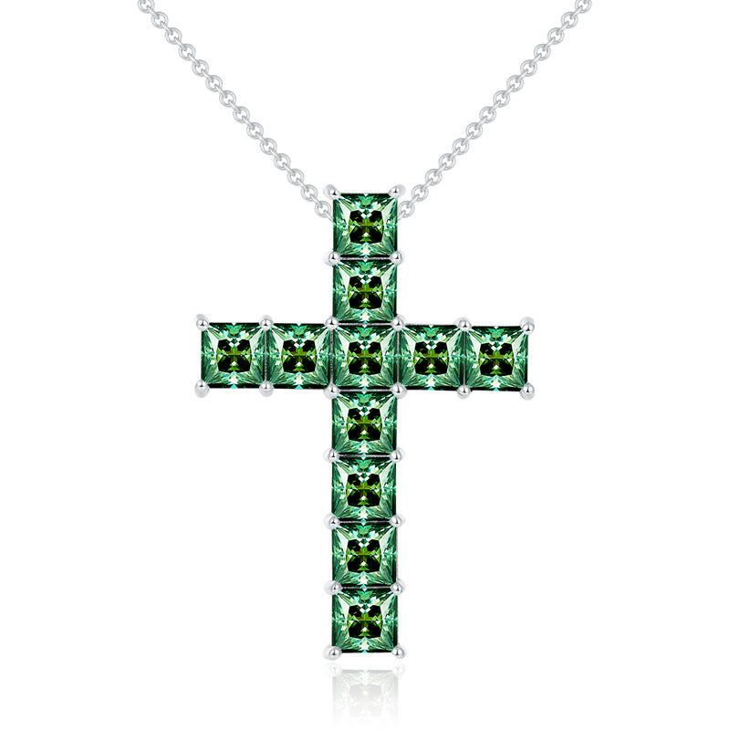 Princess-Cut 5x5mm Moissanite Cross Pendant Necklace, 925 Sterling Silver, 3 Colors Available, Elegant Religious Jewelry for Women and Men