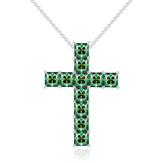 Princess-Cut 5x5mm Moissanite Cross Pendant Necklace, 925 Sterling Silver, 3 Colors Available, Elegant Religious Jewelry for Women and Men