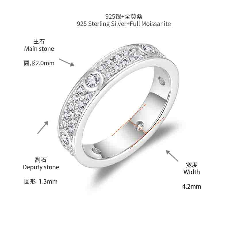 925 Sterling Silver Moissanite Ring for Women, 18K Plated Band with Pave Design, Silver and Rose Gold Colors