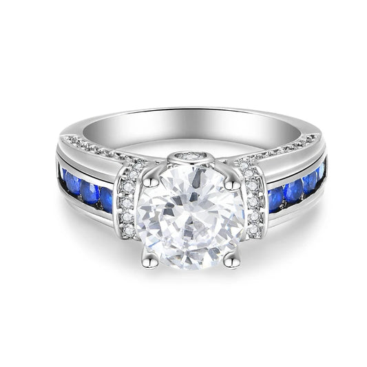 3 Carat Moissanite Ring with Blue Zircon Design Set on The Edge, S925 Silver, Suitable for Daily Wear