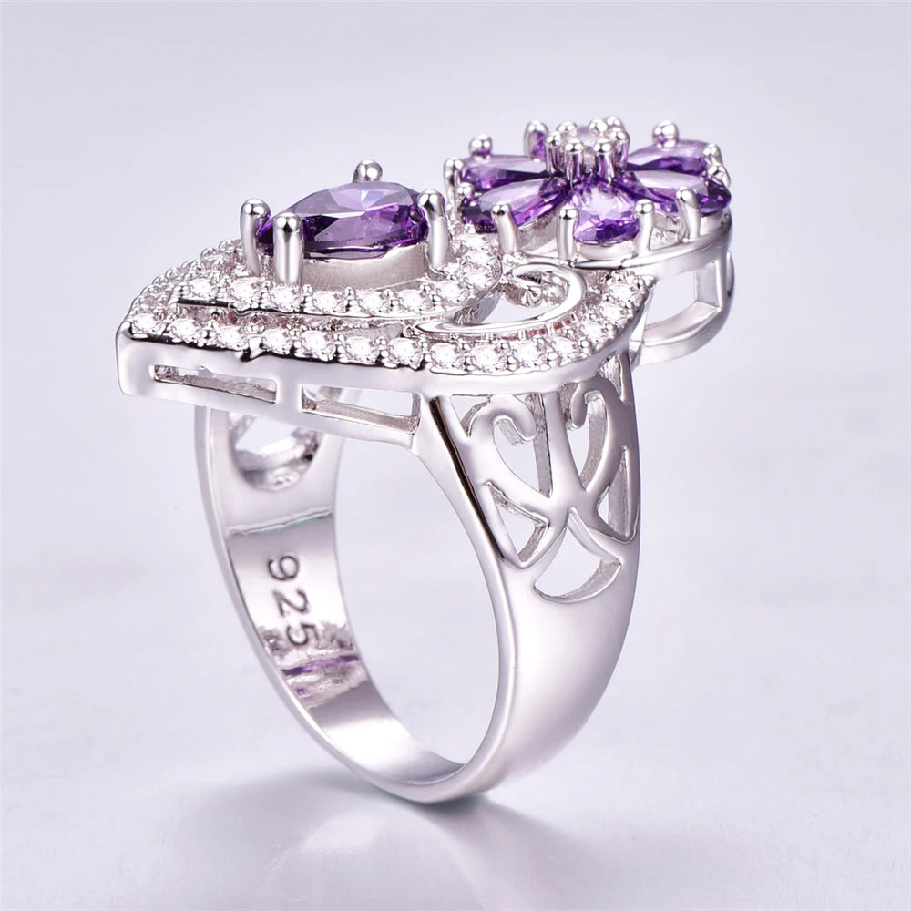 Amethyst silver love ring women's compatible original ring