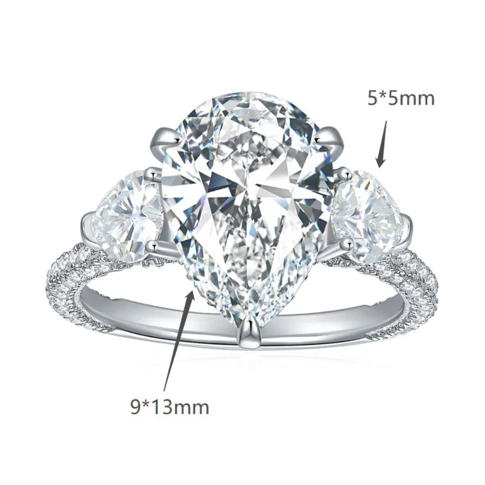 Pear Shape 9 * 13mm Full Moissanite Engagement Rings, 925 Silver 18k Gold Ring Promise Rings for Women