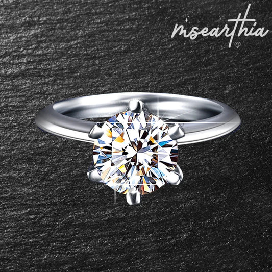 1/2/3ct- 6 Prong Classic Moissanite Rings for Women  Engagement Wedding Band GRA Certified 925 Sliver Ring