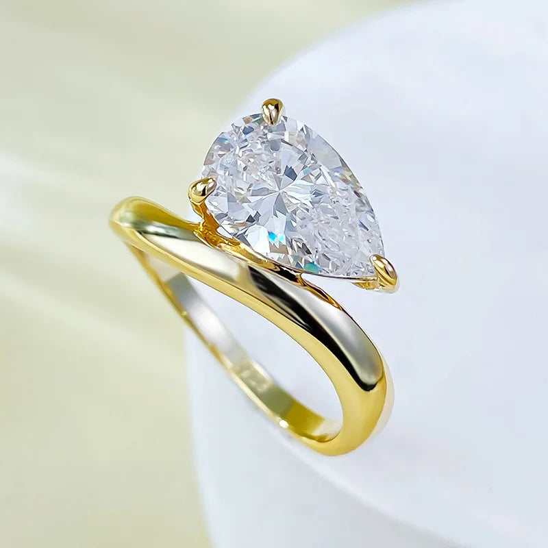 14K Gold Water Drop Moissanite Diamond Ring 100% Real 925 Sterling Silver Party Wedding Band Rings for Women Men Promise Jewelry