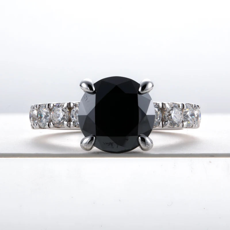 BLack Moissanite Engagement Rings ,3.5ct Main Stone Moissanite 925 Sterling Silver Plated Wedding Band Rings