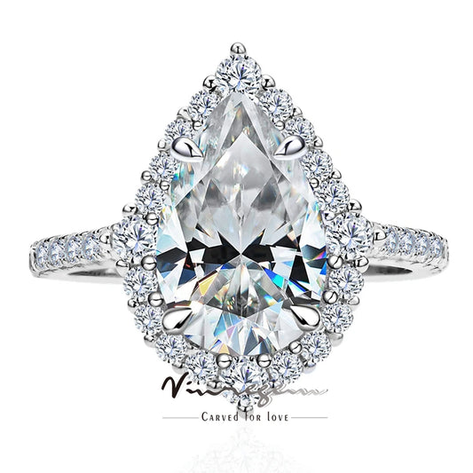 Vinregem 3EX VVS1 D Color Pear Cut 4CT 8*12 MM Real Moissanite Diamond Ring 100% 925 Sterling Silver Wedding Engagement Jewelry