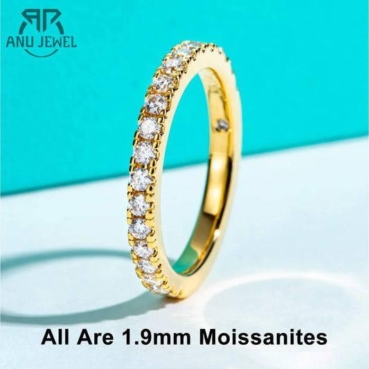 1.9MM D Color Moissanite Diamond Band Ring 18K Gold Plated Wedding Yellow Color Rings for Women Jewelry Wholesale