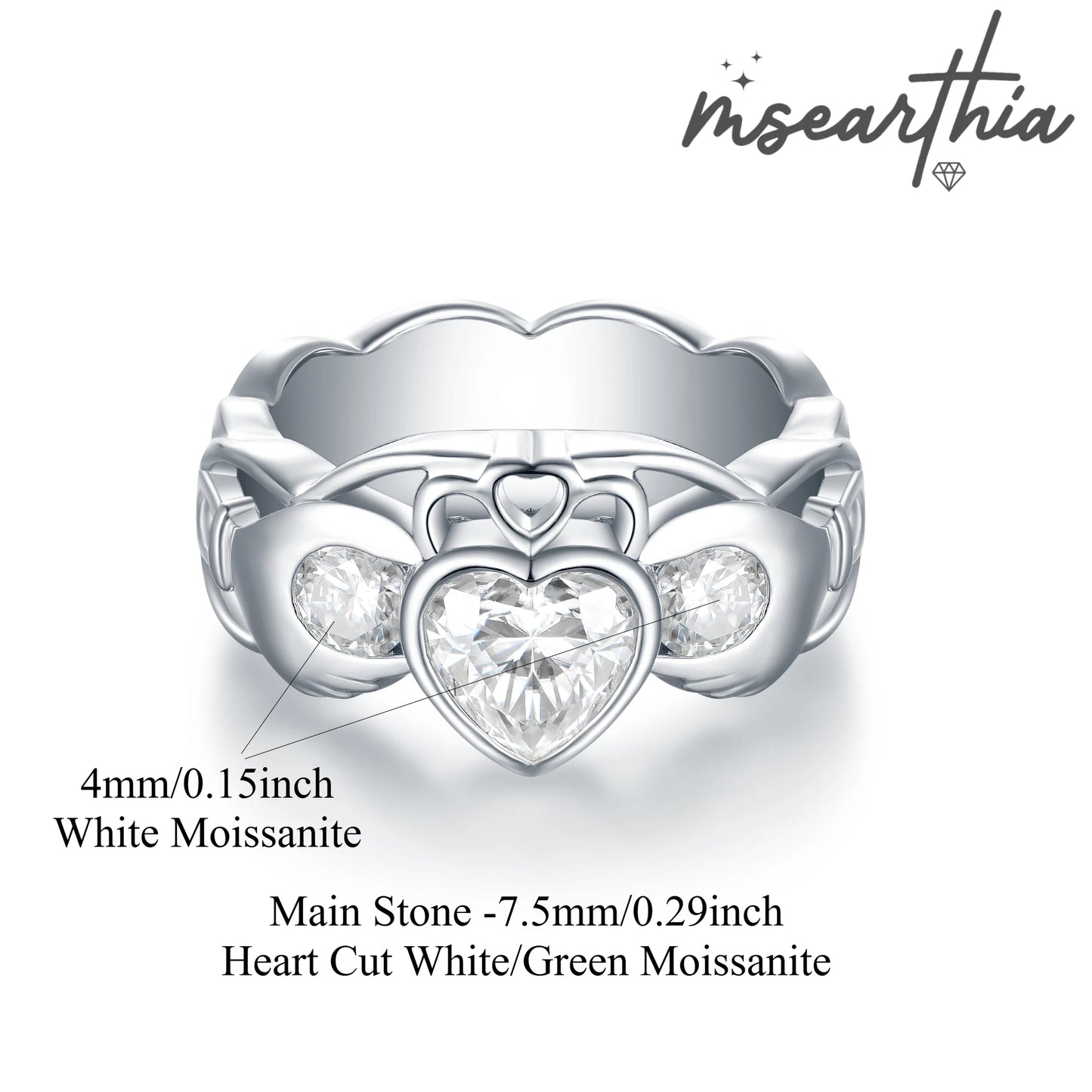 MSEARTHIA-1.5ct Heart-shaped Moissanite Ring, Total 2.1ct Full Moissanite. 18K Gold Plated S925 Silver. Promise ,wedding Band