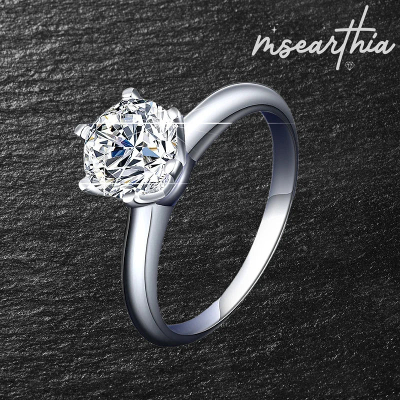 1/2/3ct- 6 Prong Classic Moissanite Rings for Women  Engagement Wedding Band GRA Certified 925 Sliver Ring