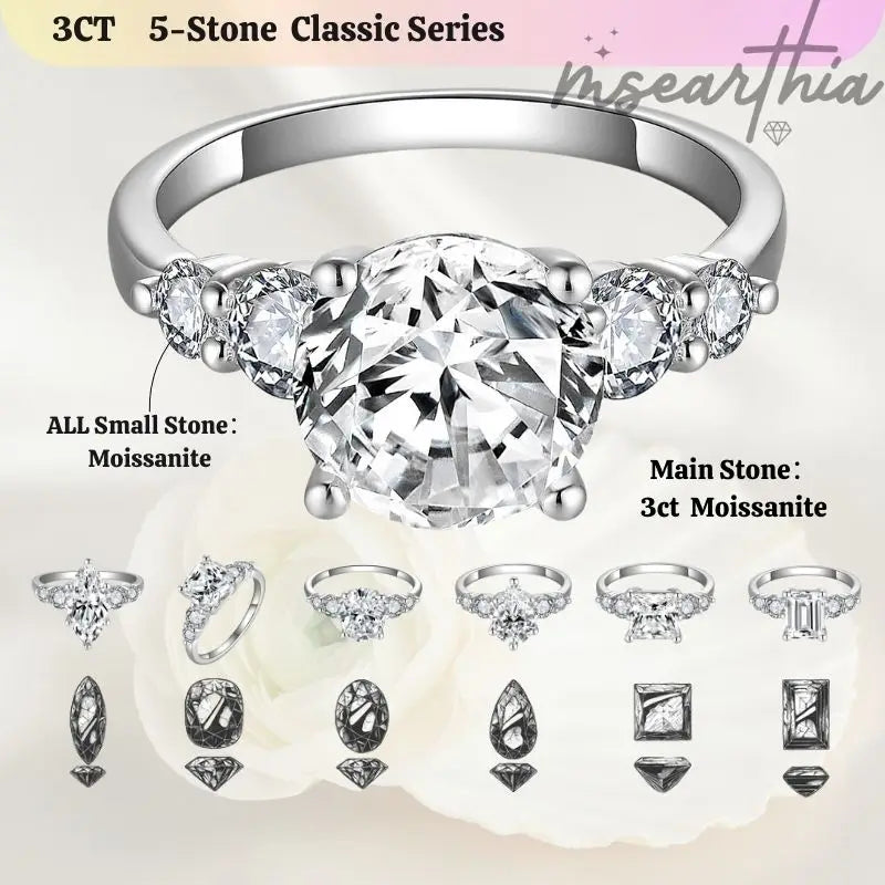 3CT Classic Moissanite Rings, 925 Silver Ring for Women. Anniversary Birthday Wedding Christmas Valentine's Day Gift