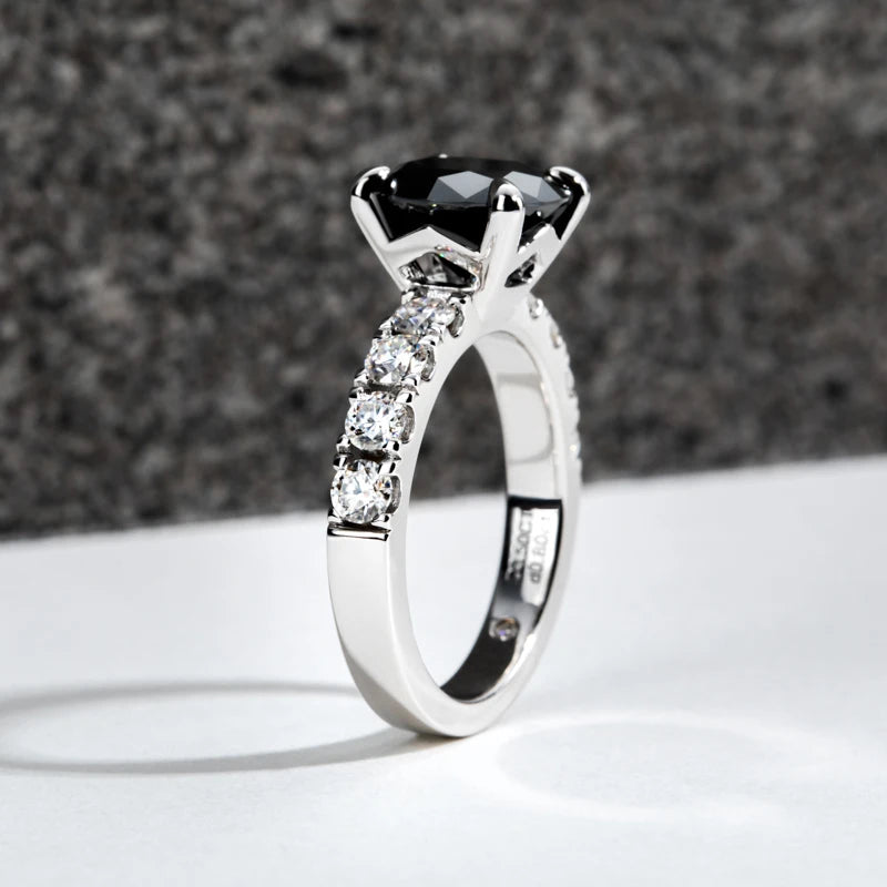 BLack Moissanite Engagement Rings ,3.5ct Main Stone Moissanite 925 Sterling Silver Plated Wedding Band Rings