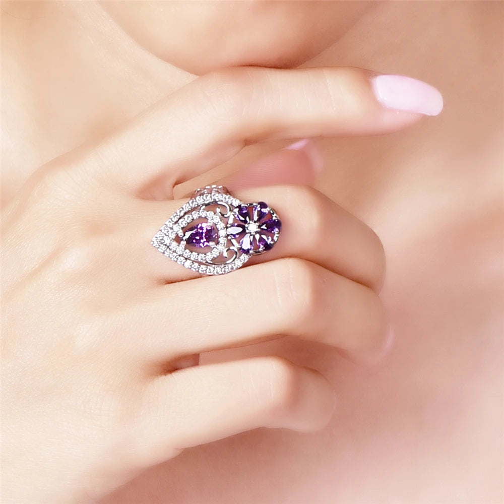 Amethyst silver love ring women's compatible original ring