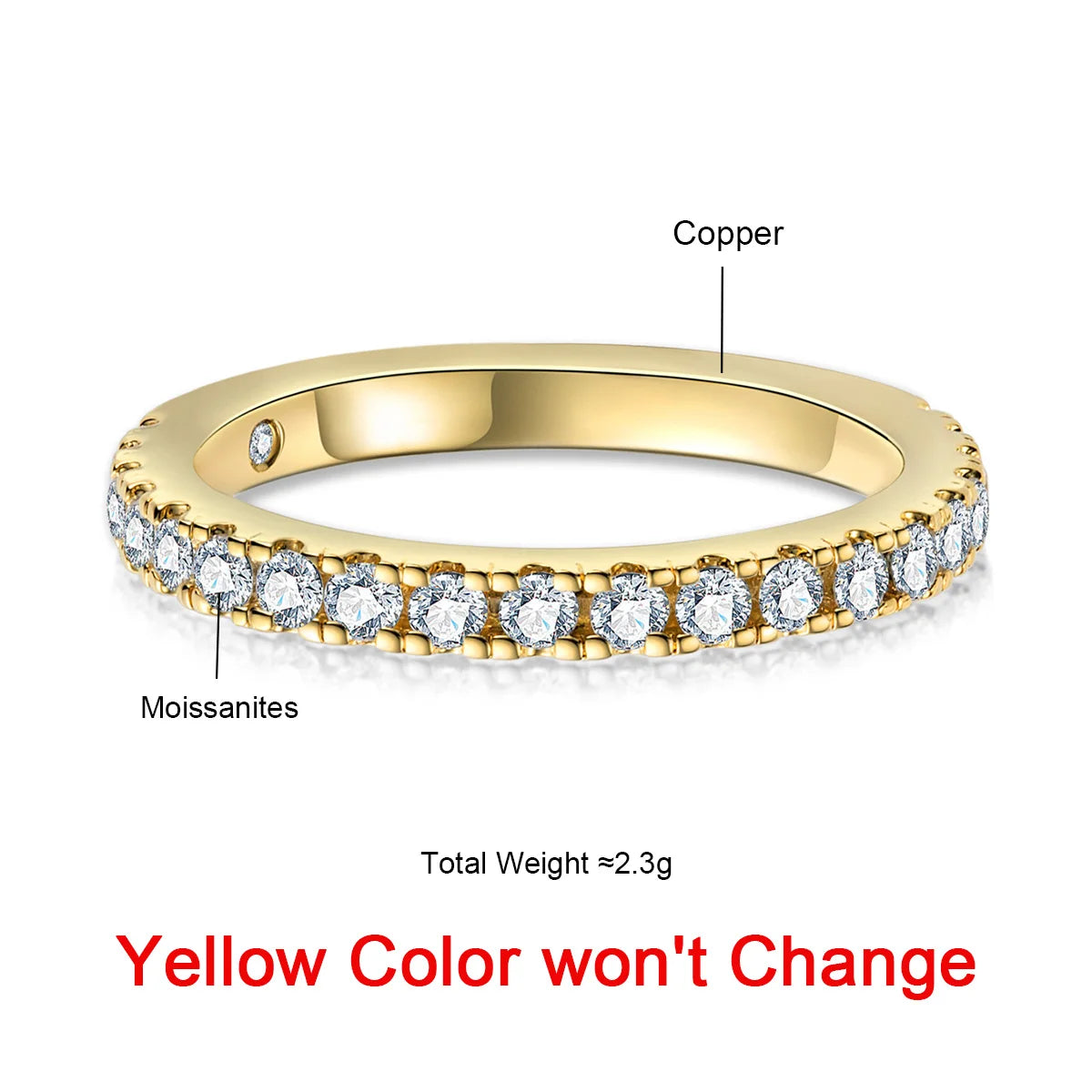 1.9MM D Color Moissanite Diamond Band Ring 18K Gold Plated Wedding Yellow Color Rings for Women Jewelry Wholesale