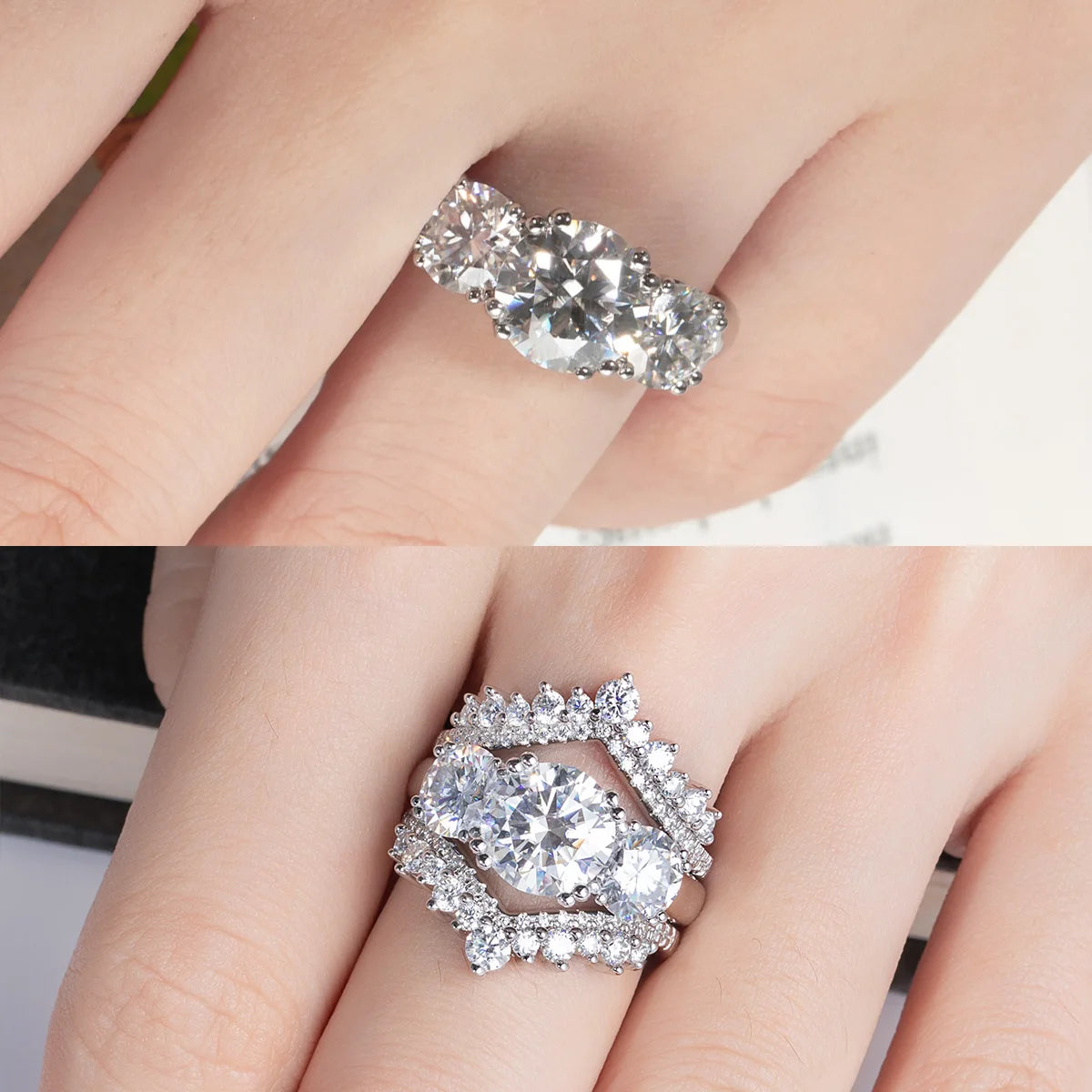 5cttw D Color Moissanite Luxury Three Stone Engagement Ring 925 Silver Rings 18K Gold Plated