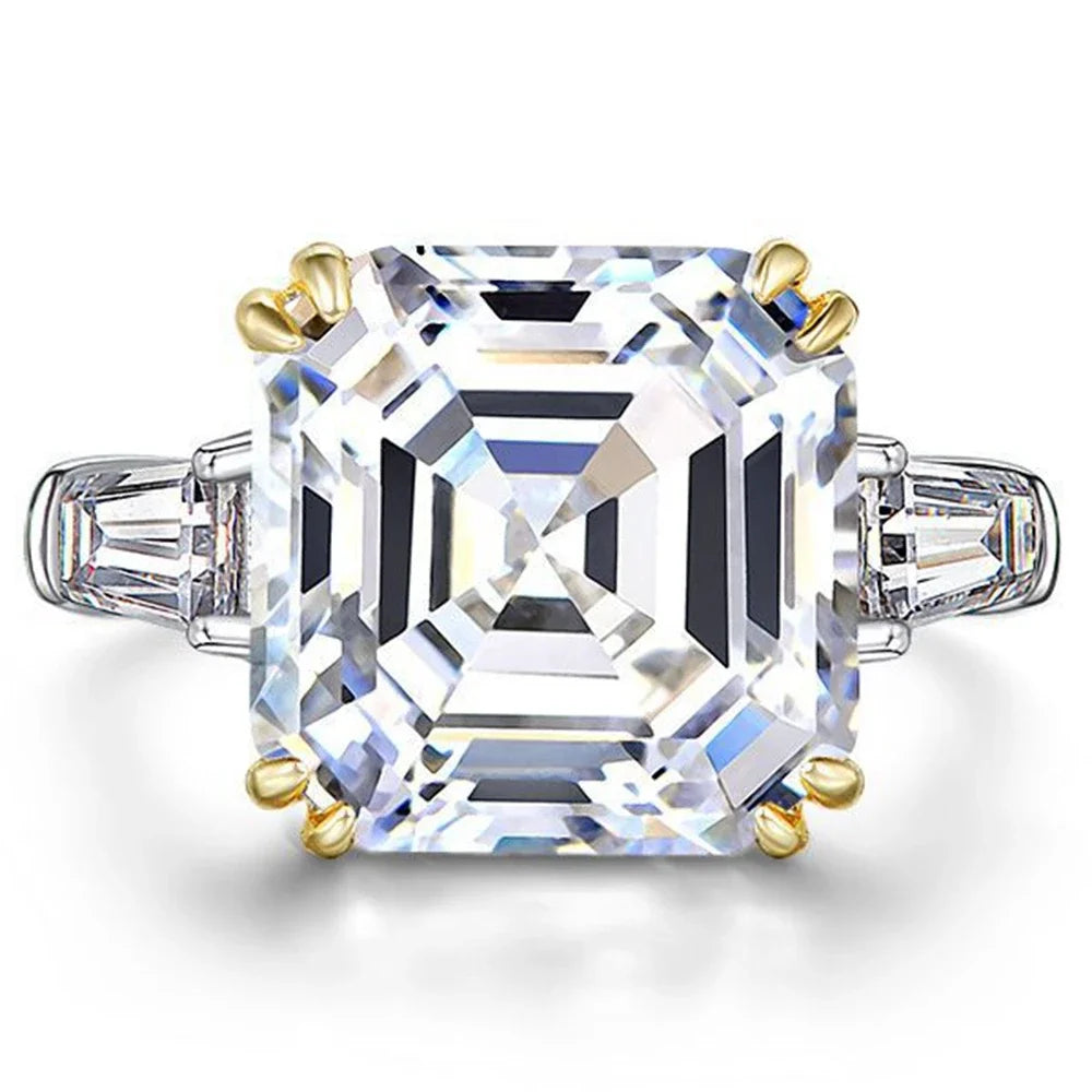 925 Sterling Silver  Asscher Cut 14CT Vivid Yellow/White/Pink Sapphire Created ZIRCON Diamonds Ring for  Gifts