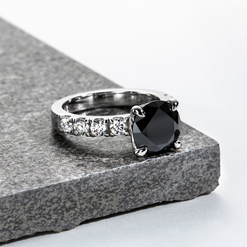 BLack Moissanite Engagement Rings ,3.5ct Main Stone Moissanite 925 Sterling Silver Plated Wedding Band Rings