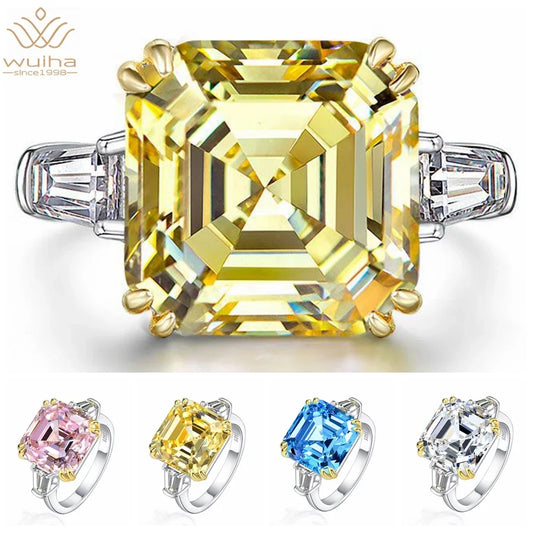 925 Sterling Silver  Asscher Cut 14CT Vivid Yellow/White/Pink Sapphire Created ZIRCON Diamonds Ring for  Gifts