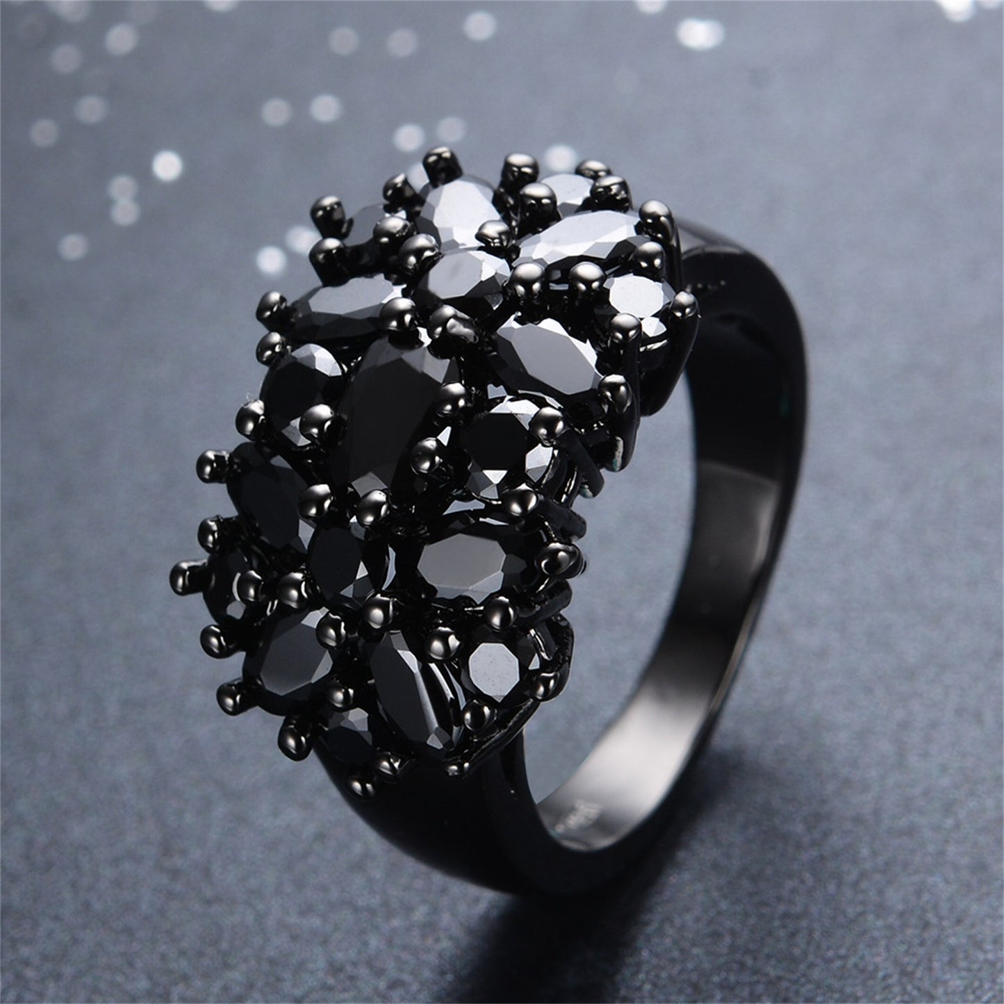 Black Fashion Flower Crystal Oval Ring Size 5 10 Jewelry Gift For Women Girl Birthday Valentine's Day Womens Fashion Rings