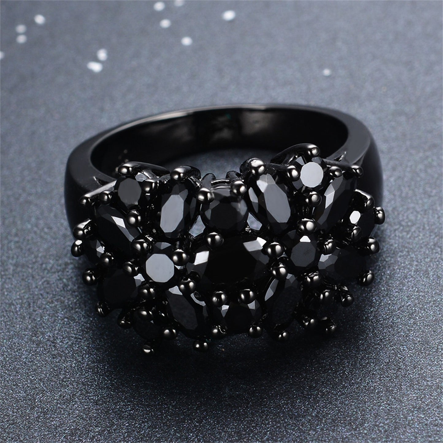 Black Fashion Flower Crystal Oval Ring Size 5 10 Jewelry Gift For Women Girl Birthday Valentine's Day Womens Fashion Rings